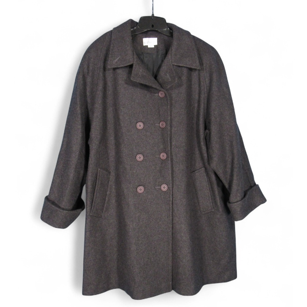 VTG SUE BRETT Lined WOOL BLEND Charcoal Gray DOUBLE BREASTED Pea Coat JACKET 16